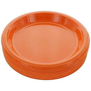 Amcrate Disposable Plastic Plates Orange, 10.4 Inches Plastic Dinner Plates, Strong and Sturdy Disposable Plates for Party, Dinner, Holiday, Picnic, or Travel Party Plates, Pack of 50