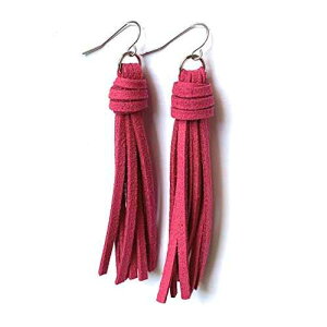 �J�����A�s���N�t�F�C�N�X�G�[�h�^�b�Z���C�������O Lindsay Streem Designs Camellia Pink Faux Suede Tassel Earrings