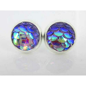 �V���o�[�g�[�� ���C�g �p�[�v�� ���^���b�N �}�[���C�h �X�P�[�� �X�^�b�h �s�A�X 8mm Summerfield Collection Silver-tone Light Purple Metallic Mermaid Scale Stud Earrings 8mm