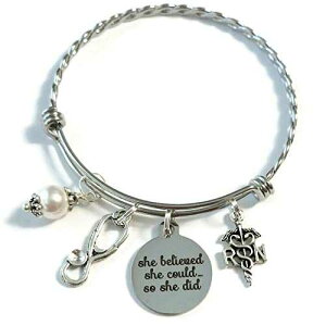 SCRAPHEART RN Nurse Gifts, RN Graduate Gifts, She Believed She Could So She Did Nurse RN Graduation Gift, Registered Nurse Nursing Graduate Bracelet, Gifts For Nurses