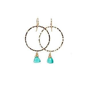 u[ O[ eB[ KX gCAO hbv S[h t[v CO - ʌt[v Nadean Designs Blue Green Teal Glass Triangle Drop Gold Hoop Earring- Front Facing Hoop