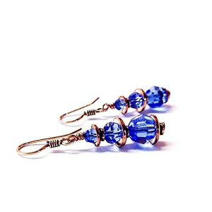 {w~ACOAu[Tt@CANX^COA9܂̏ւ7NLOMtgACfA Simple Graces Jewelry Boho Copper Earrings, Blue Sapphire Crystal Earrings, 7th Anniversary Gift Ide
