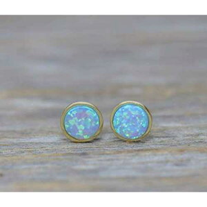 u[Ip[ X^bh CO - 7mm - x[ Zbg - 10 ̒a - fB[X WG[ MtgACfA Nadean Designs Blue Opal Stud Earring- 7mm- Bezel Set- October Birthstone- Women's Jewelry Gift Idea