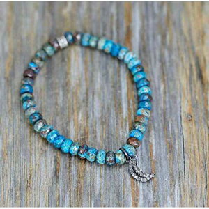 _Ch [ ^[RCY u[ WXp[ Xgb` uXbg - X^[O Vo[ - j[NȃMtgACfA Nadean Designs Diamond Moon Turquoise Blue Jasper Stretch Bracelet- Sterling 