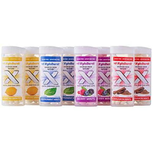 XyloBurst VK[t[ LVg[ ~g LfB[ W[A1 W[ 60  - 8 pbN (oGeBpbN) XyloBurst Sugar-Free Xylitol Mint Candy Jars, 60 Pieces Per Jar - Pack of 8 (Variety Pack)