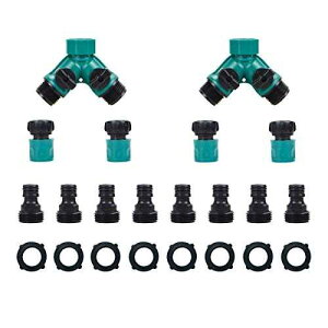 JUSOENY ガーデンホーススプリッター 2ウェイ - 標準3/4インチネジ付きシャットオフバルブ、オスとメスのホースクイックコネクター 屋外の蛇口、ホース、糸の散水機器に最適 ウォーターホー