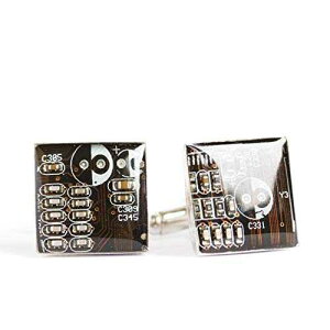 ubN/_[NuẺHJtNXARs[^[}jAւ̃TCNMtg ReComputing Black/dark brown Circuit Board Cufflinks, recycled gift for computer geek