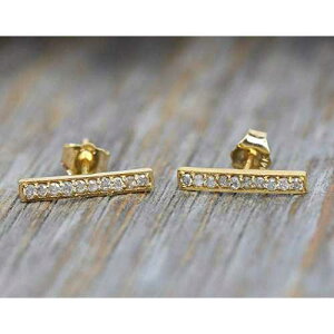 {̊􉽊wIȃ_Ch o[ C 14K CG[ S[h X^bh Xe[v CO - 4 ̒a MtgACfA Nadean Designs Genuine Geometric Diamond Bar Line 14k Yellow Gold Stud Staple E