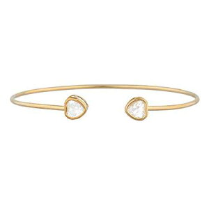 14K S[hzCg Tt@CA n[g x[ oO uXbg Elizabeth Jewelry 14Kt Gold Created White Sapphire Heart Bezel Bangle Bracelet