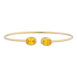 14K �S�[���h �V�~�����[�g �C�G���[ �V�g���� �I�[�o�� �x�[�� �o���O�� �u���X���b�g Elizabeth Jewelry 14Kt Gold Simulated Yellow Citrine Oval Bezel Bangle Bracelet