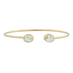 14Kt �S�[���h 3 �J���b�g �͑��A�N�A�}���� �I�[�o�� �x�[�� �o���O�� �u���X���b�g Elizabeth Jewelry 14Kt Gold 3 Ct Simulated Aquamarine Oval Bezel Bangle Bracelet