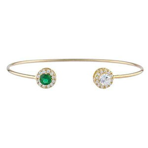 14K S[hzCg Tt@CA & ͑Gh n[ fUC oO uXbg Elizabeth Jewelry 14Kt Gold Created White Sapphire & Simulated Emerald Halo Design Bangle Bracelet