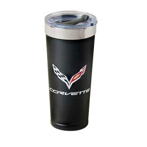 West Coast Corvette C7 Corvette Crossed Flags Polar Tumbler - Travel Mug Coffee Cup (Black)