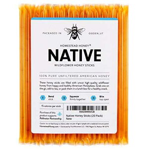 lCeBunj[XeBbNAȃJbgĂȂnj[Xg[A{̖쐶̉Ԃ̖Igpč (20pbN) Homestead Honey Native Honey Sticks, Pure and Uncut Honey Straws Made in the USA with