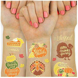 xoAtFeBӍՂ̎qp^gD[ - 30 X^C ӂ̑AʒAKȏH̑AH̃Q[Aj xo, Fetti Thanksgiving Tattoos for Kids - 30 styles Give Thanks Decorations, Turkey, Happy Fall Decor, Autum
