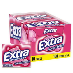 EXTRA Gum Classic Bubble Gum Sugar Free Chewing Gum Bulk Pack, 15 Stick (Pack of 10)