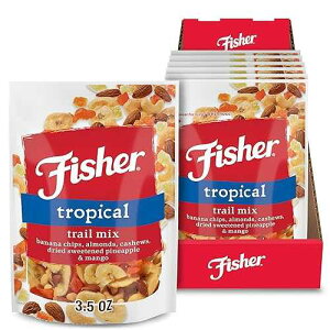 Fisher Snack Tropical Trail Mix, 3.5 oz (Pack of 6), Dried Banana Chips, Almonds, Cashews, Sweetened Pineapple and Mango, Snacks for Adults and Kids, Dried Fruit Snacks Fisher Chef's Naturals Fisher Snack Tropical