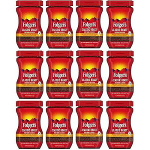 Folgers 20083 Classic Roast Instant Coffee Crystals, 3 Ounces, 100% Pure Coffee, Medium Roast, Easy-open Flip Top Lid, Portable Plastic Jar, Pack of 12
