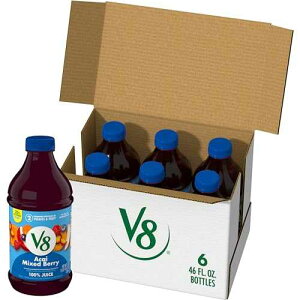 V8 Acai Mixed Berry 100% Fruit and Vegetable Juice, 46 fl oz Bottle (6 Pack)