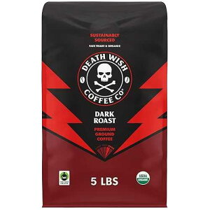 Death Wish Coffee Dark Roast Grounds - Bold Intense Blend of Arabica & Robusta Beans - USDA Organic Ground Coffee - 80 oz.