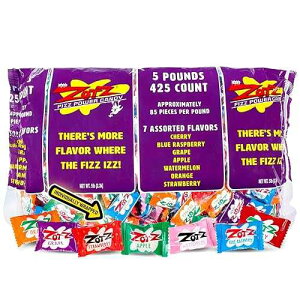 Zotz Fizzy Bulk Candy (Assorted, 425 Units)- Hard Candy Individually Wrapped- Assorted 7 Fruit Flavors, Cherry, Watermelon, Strawberry, Blue Raspberry, Apple, Orange & Grape- From Italy Since 1970