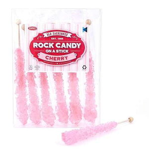 Extra Large Rock Candy Sticks: 6 Pink Cherry Lollipop - Individually Wrapped - Espeez Rock Candy Sticks for Candy Buffet, Birthdays, Weddings, Receptions and Baby Shower