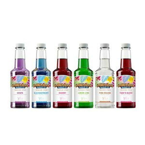 Hawaiian Shaved Ice Syrup Assortment, 6 Popular 16oz Flavors: Cherry, Grape, Blue Raspberry, Tiger's Blood, Lemon-Lime, Pina Colada