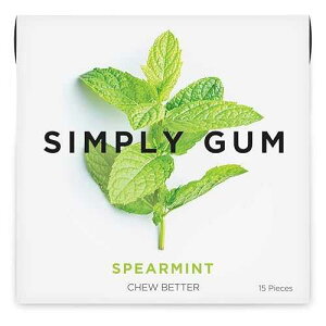 SIMPLY Gum Spearmint, Plastic-Free Natural Chewing Gum, 6 Pack (90 Pieces) / Vegan, Kosher, Non GMO, Aspartame Free and Sorbitol Free