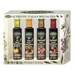 Mantova Organic Flavored Balsamic Vinegar of Modena 4-Variety Pack: Fig, Pear, Pomegranate, & Raspberry; Perfect for Gift Basket, Add to Pasta, Salad, Ice Cream and Cocktails, 8.5 oz per bottle