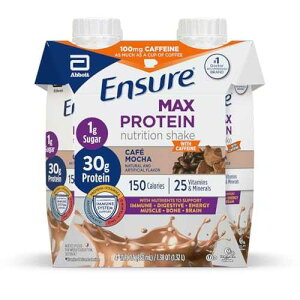 Ensure Max Protein Shake / Cafe Mocha / Ready to Drink / 30g Protein for Muscle Health / 1g Sugar, 4g Fiber / 11 fl oz, 4 Pack