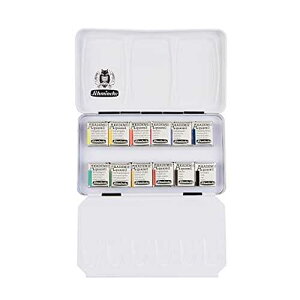 Schmincke - AKADEMIEAQUARELL Watercolor Compact Color Box, Basic Assortment 12 x 1/2 Pans, 75 112 097, Metal Box, Highly lightfast Colors, fine Artists' Watercolors
