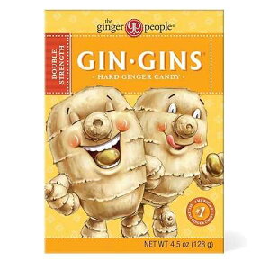 GIN GINS Double Strength Ginger Hard Candy - 100% Natural Candy by The Ginger People - Individually Wrapped Healthy Treats - Made with the Fresh Rhizome, 4.5oz Boxes - Pack of 12 GIN GINS Double Strength Ginger Hard