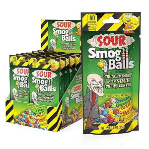 TOXIC WASTE - Sour Smog Balls - Crunchy & Chewy Sour Balls - Lime, Cherry, Strawberry, Lemon, Blue Raspberry, & Grape Flavors - 3 oz. Bags - 12-Pack