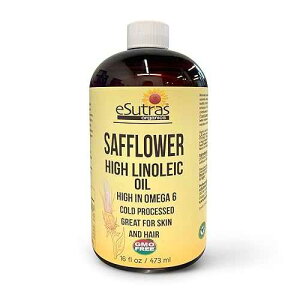 eSutras Organics Linoleic Safflower Oil - Cold Pressed, Moisturizing Non-GMO Oil For Hair, Body & Skin Care(16 oz)