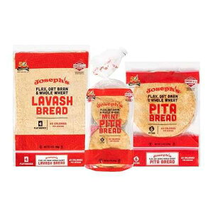 Joseph's Combo Value Pack, Flax, Oat Bran & Whole Wheat, Low Carb Pita Bread, Lavash Bread, and MINI Pita, Fresh Baked (1 Pack Each, 3 Packages Total)