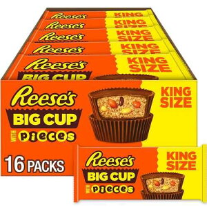 REESE'S Big Cup with Pieces Milk Chocolate King Size Peanut Butter Cups, Candy Packs, 2.8 oz (16 Count)