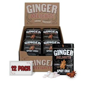 Ginger Delights Spicy Chai Candy / Genuine Ground Ginger Root, Natural Flavors / Kosher Certified, Vegan, Gluten Free / Aspartame & Xylitol Free / 30 Count Tin (Pack of 12)