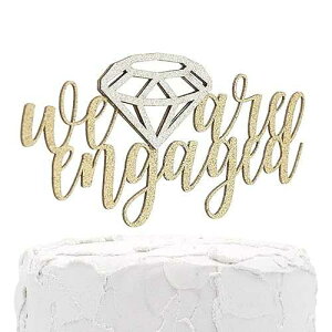 NANASUKO Engagement Party Cake Topper - we are engaged - Double Sided Gold glitter with Diamond embellishment - Premium quality Made in USA
