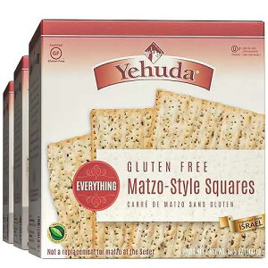 Yehuda Gluten Free Everything Matzo Squares (3 Pack) Thin, Crisp & Airy Matzo Style Gluten Free Crackers with Everything Seasoning / Certified Kosher (Including Passover) /