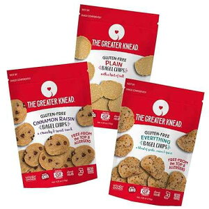 Greater Knead Gluten Free Bagel Chips - Vegan, non-GMO, Free of Wheat, Nuts, Soy, Peanuts, Tree Nuts - Combo bags with Plain, Cinnamon Raisin, and Everything (12 bags) The Greater Knead Greater Knead Gluten Free