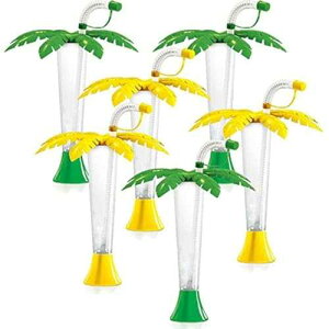 Sweet World USA Palm Tree Yard Cups Party 6-Pack - for Margaritas, Cold Drinks, Frozen Drinks, Kids Parties, Luau - 9 oz. (250 ml) - set of 6 Yard Cups, 3 Green and 3 Yellow