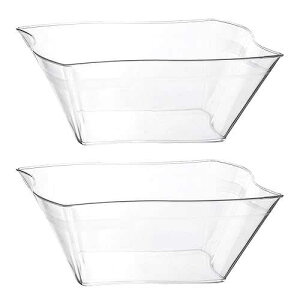 PLASTICPRO Disposable Elegant Wave Design Square Plastic Serving Bowls Heavy Duty for Party's Snack or Salad Bowl (4, Medium)