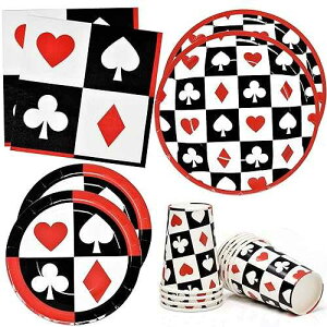 Gift Boutique 122 Pcs Casino Party Supplies Set Paper Plate Cup Napkin for Poker Game Las Vegas Night Card Playing Club Birthday Disposable Dinnerware Serves 24