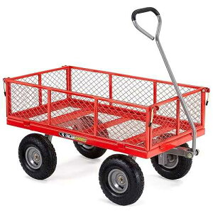 Gorilla Carts Steel Utility Cart, 4 Cu Ft Bed, 800 lb Load Capacity, Red - Heavy-Duty Outdoor Hauling Wagon with Removable Side Panels for Yard, Lawn, Garden or Landscaping Gorilla Carts Steel Utility Cart, 4 Cu F