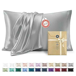 Bedsure Satin Pillowcase, Similar to Silk Pillow Cases Queen Size Set of 2, Cooling Pillow Case Covers with Envelope Closure, Room Decor Gifts for Women Men, Silver Grey, 20x30 Inches, 2pcs