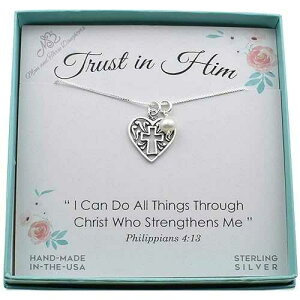 Cross Heart Necklace with Pearl / .925 Sterling Silver / Christian Jewelry for Her / 18 Chain MOM & THREE DAUGHTERS Cross Heart Necklace with Pearl / .925 Sterling Silver / Christian Jewelry for Her / 18 Chain
