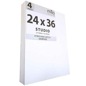 milo Pro Stretched Artist Canvas / 24x36 inch / Pack of 4 / 3/4 inch Thick Studio Profile / Ready to Paint 11 oz Primed Heavy Duty Large Canvas Art Supplies for Painting milo Pro Stretched Artist Canvas / 24x36 in