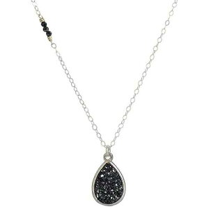 Designed By Stacey Handmade Dainty Black Druzy Teardrop Pendant, Boho Gemstone Necklace, Unique Jewelry Gifts for Women, Birthday, Just Because, Christmas, Homecoming, 16 to 18 Adjustable Chain Designed by Stacey Jew
