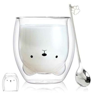 Binoster Bear Cute Mugs Kawaii Double Wall Glass Coffee Tea Mill Yogurt Cup Funny Novelty Gift for Women Her Friends Office Birthday Christmas