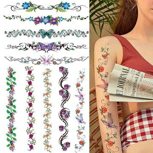 CARGEN Sexy Flower Temporary Tattoos - 10 Sheets Realistic Sexy Flowers Vine Butterfly Long Back Sleeves Tattoos for Women Girls Makeup Fake Tattoo Great for Waist Belly Back Spine Arm Leg Collarbone